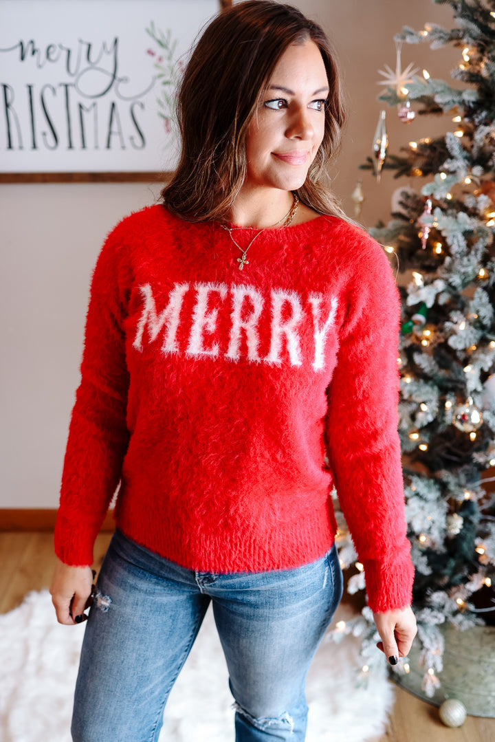 Merry Soft Fuzzy Sweater - Red