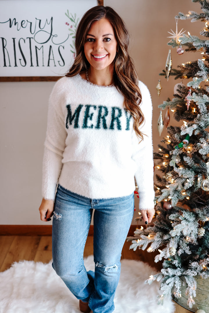 Merry Soft Fuzzy Sweater - White