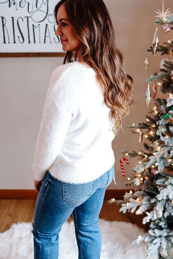 Merry Soft Fuzzy Sweater - White