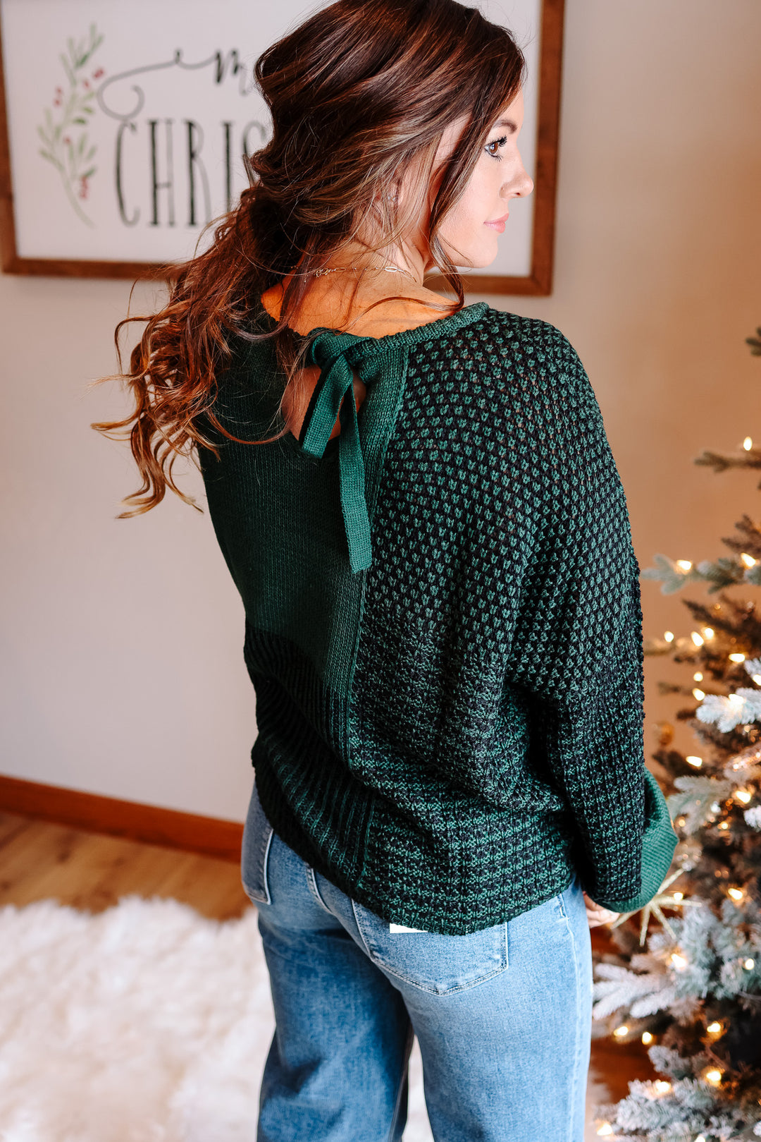 Reina Colorblock Knit Sweater - Hunter Green