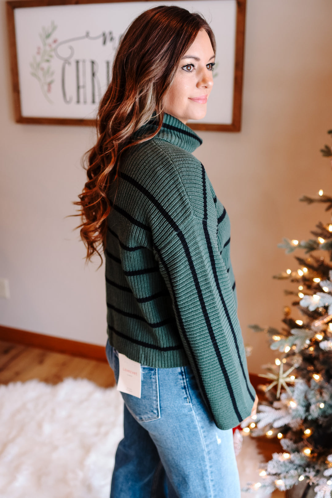 Mae Stripe Turtleneck Sweater - Hunter Green