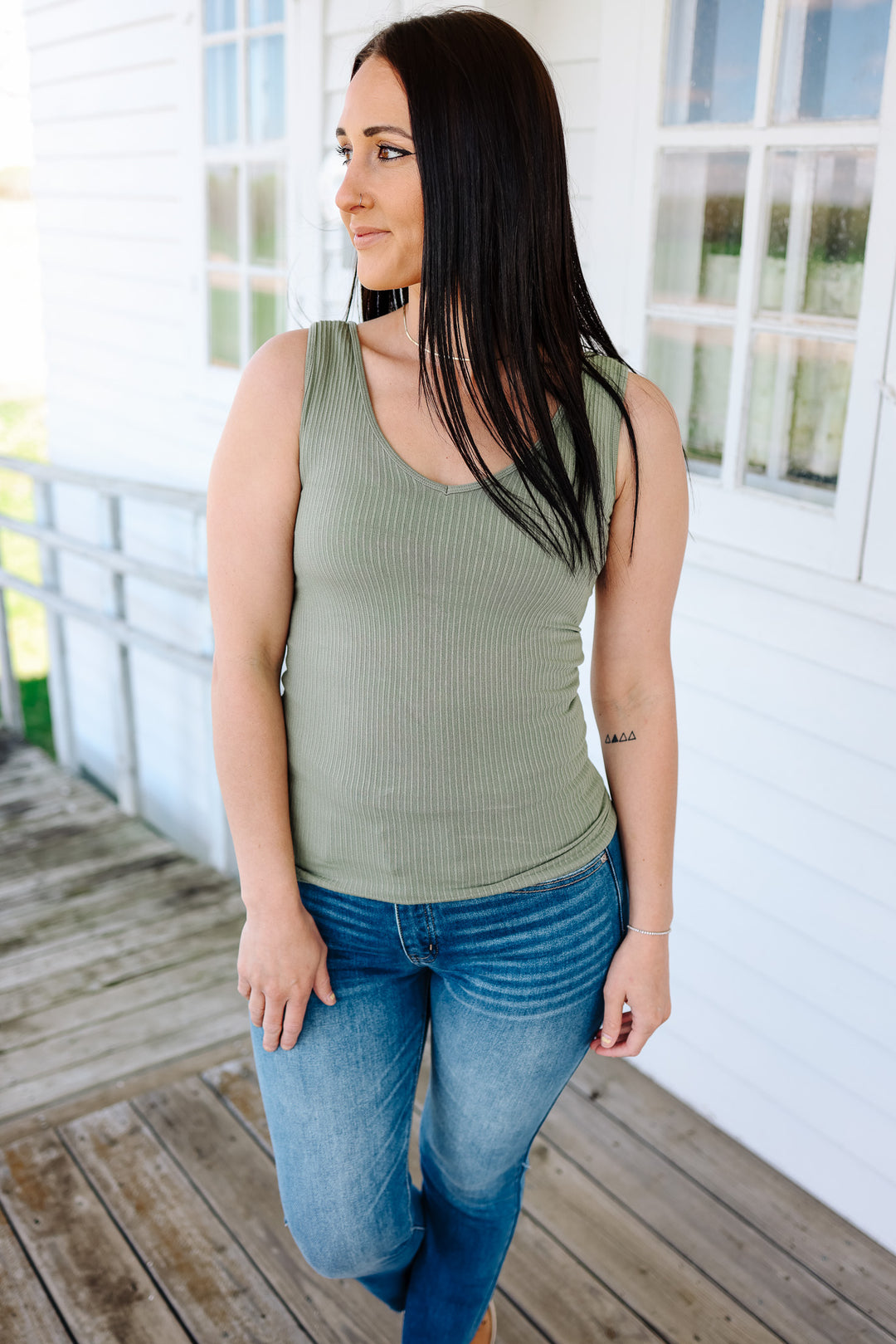 Ribbed Reversible Tank: Sage