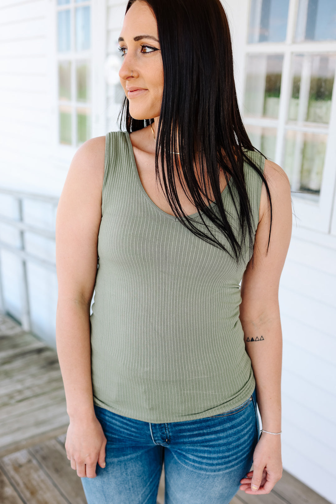 Ribbed Reversible Tank: Sage