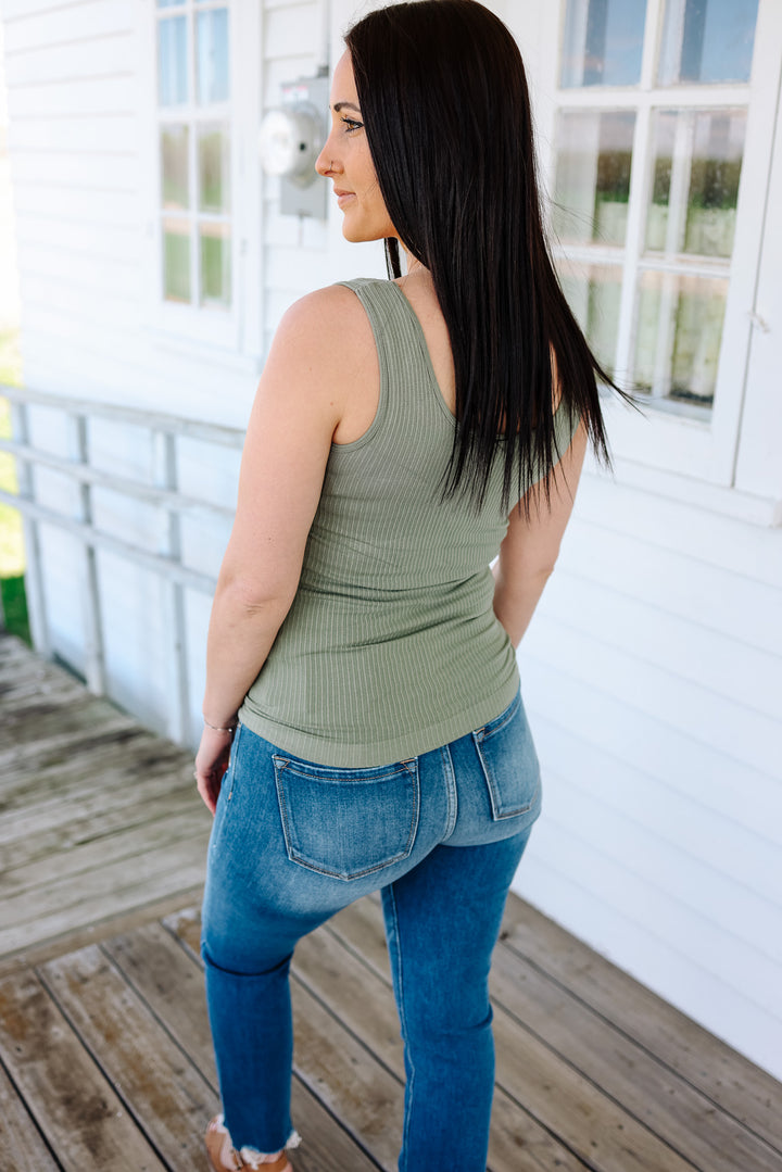 Ribbed Reversible Tank: Sage