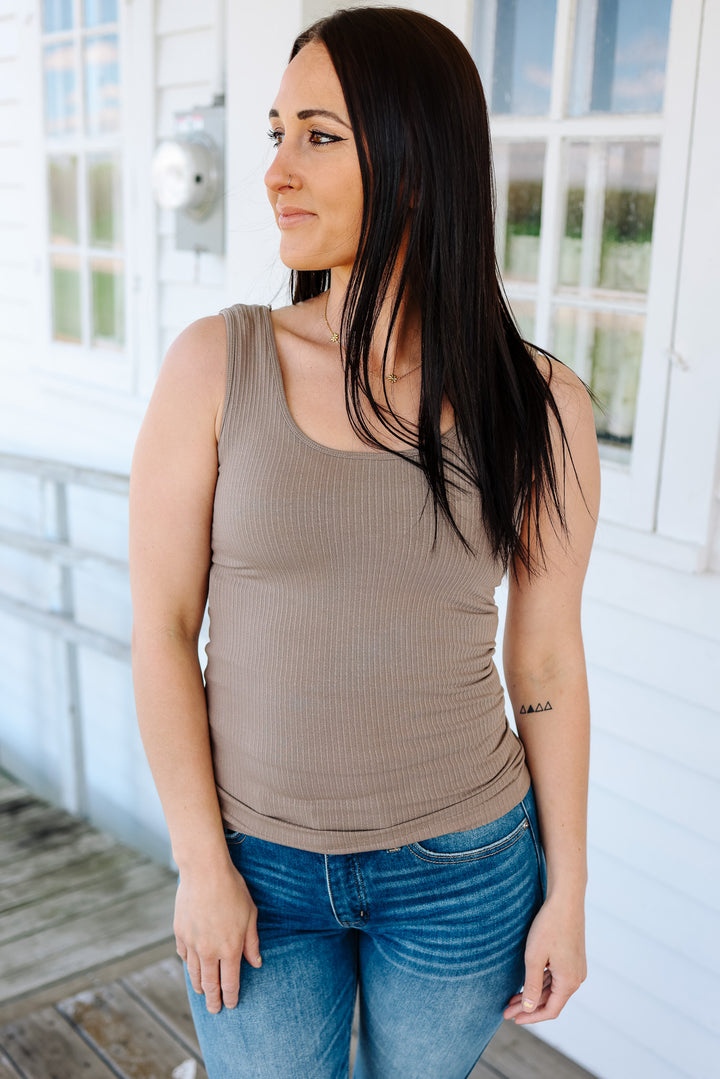 Ribbed Reversible Tank: Vintage Khaki