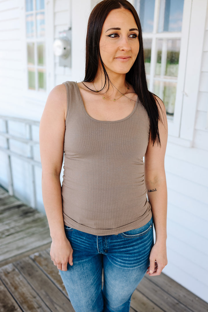 Ribbed Reversible Tank: Vintage Khaki