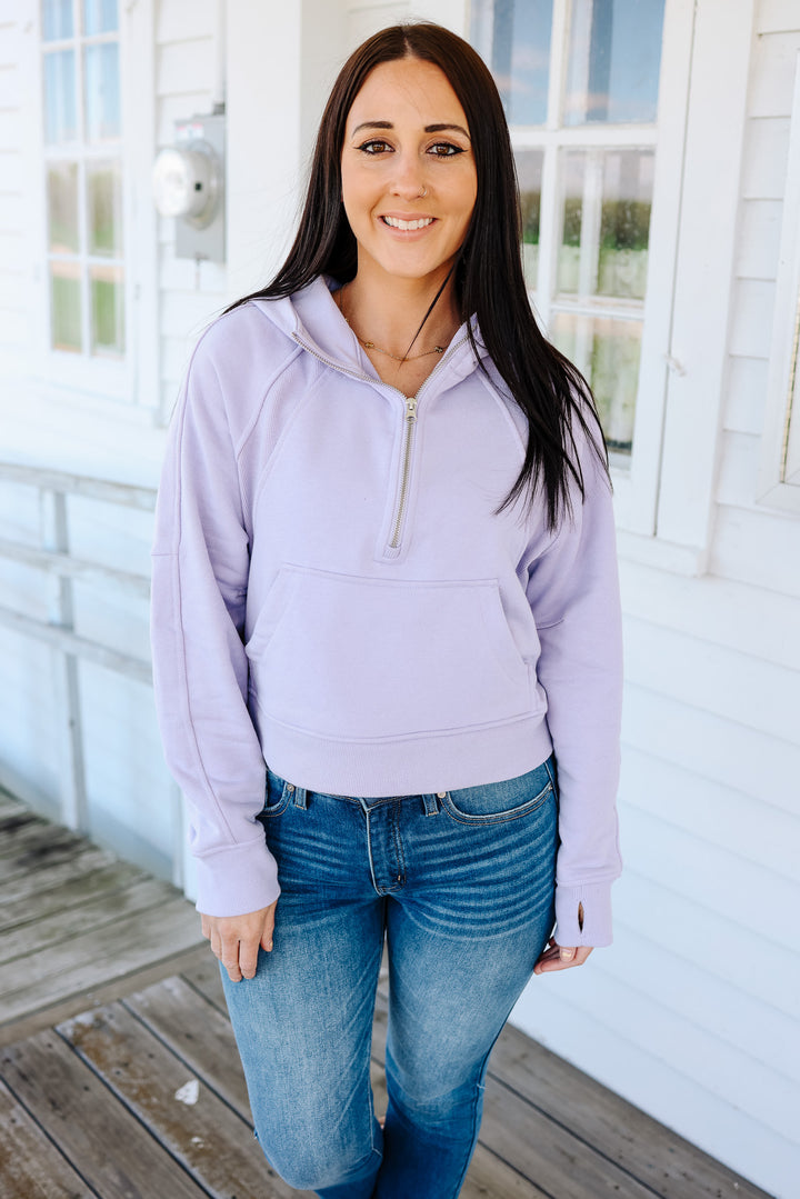 Cait Cropped Hoodie Jacket - Lavender Fog