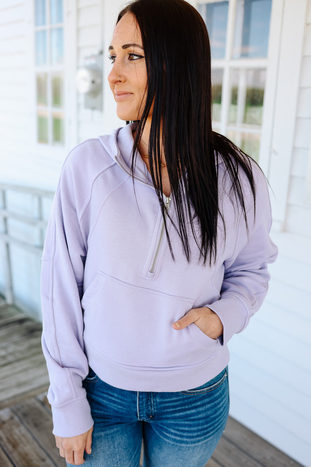 Cait Cropped Hoodie Jacket - Lavender Fog