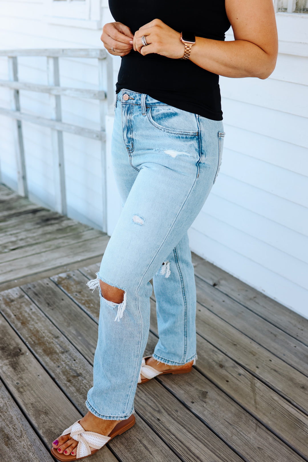 VERVET: Blakely High Rise Distressed Straight Jeans