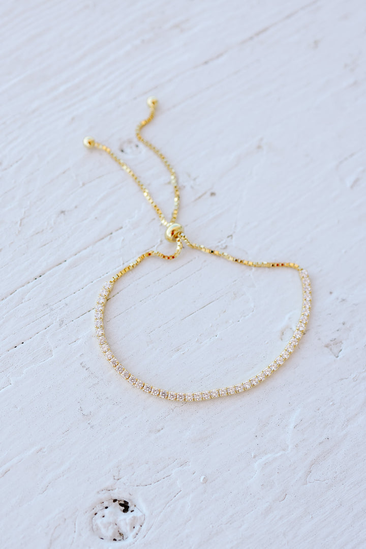 Zirconia Pave Pendant Adjustable Bracelet - Gold