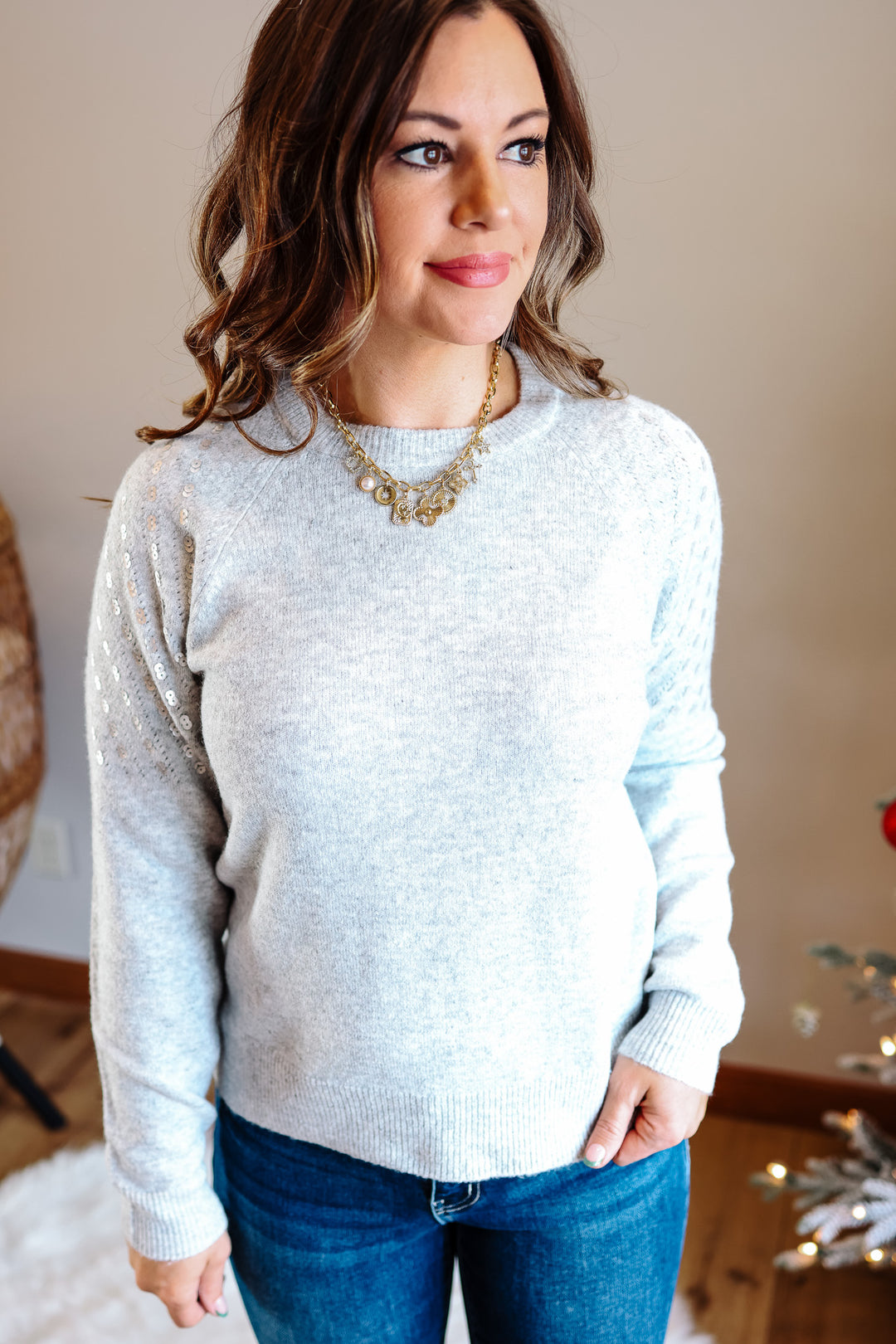 Lexi Sequin Sleeve Sweater