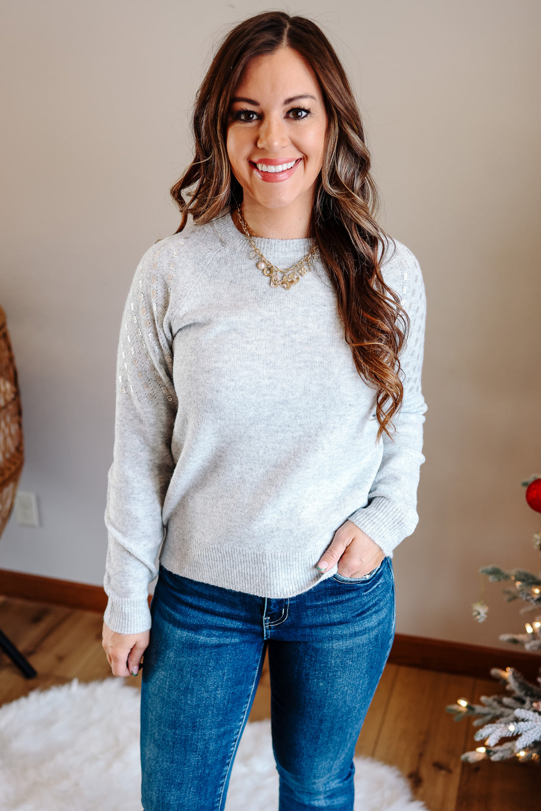 Lexi Sequin Sleeve Sweater