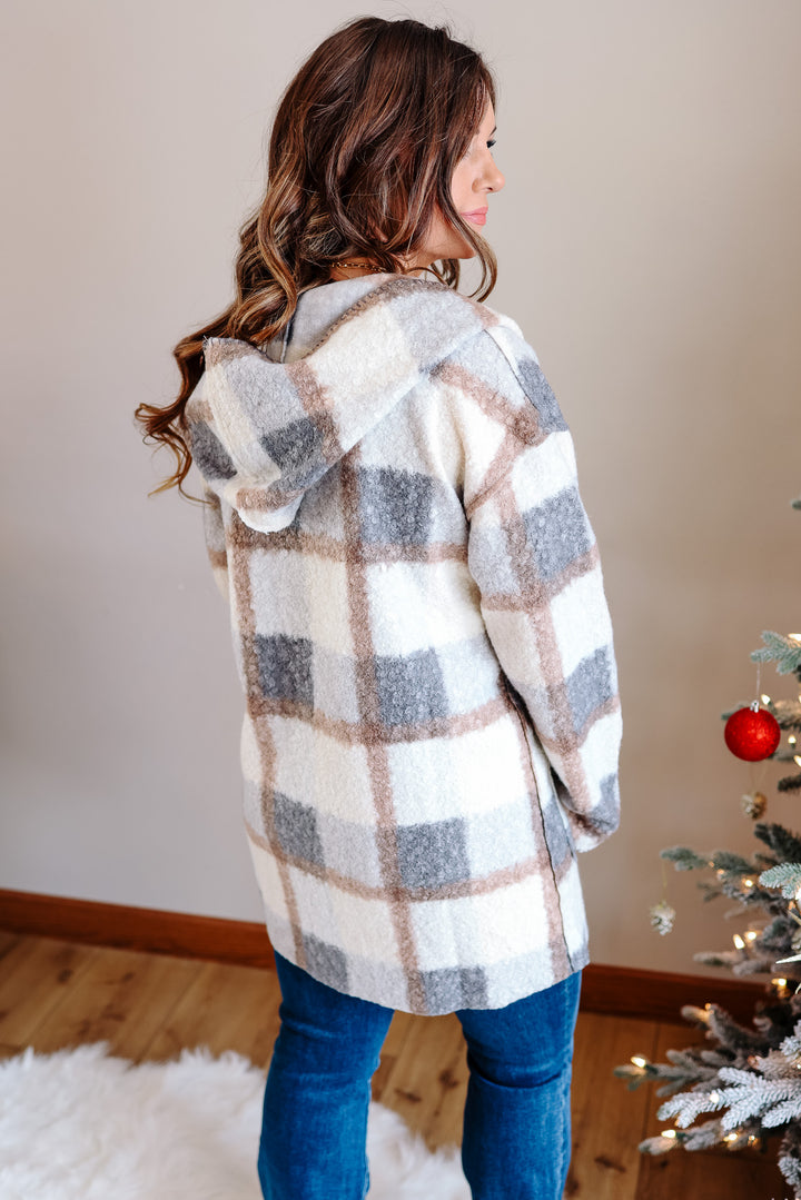 Blair Blanket Stitched Plaid Cardigan - Grey