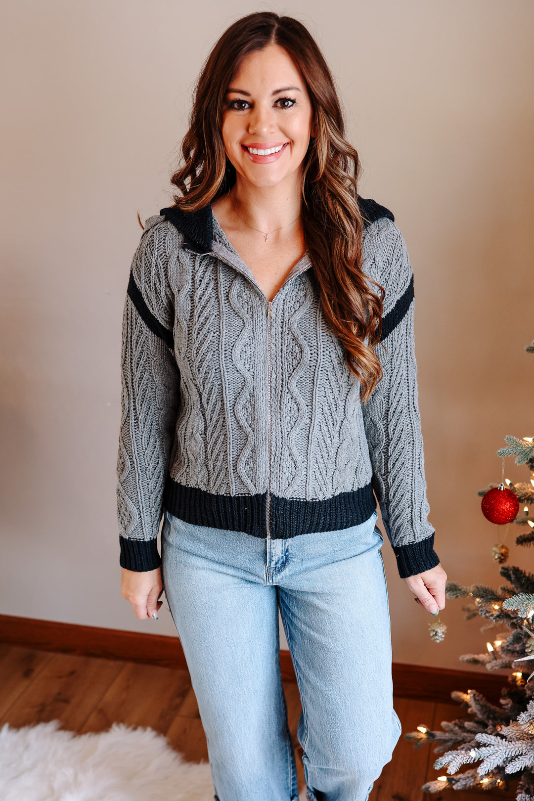 Sophia Cable Knit Zip Sweater