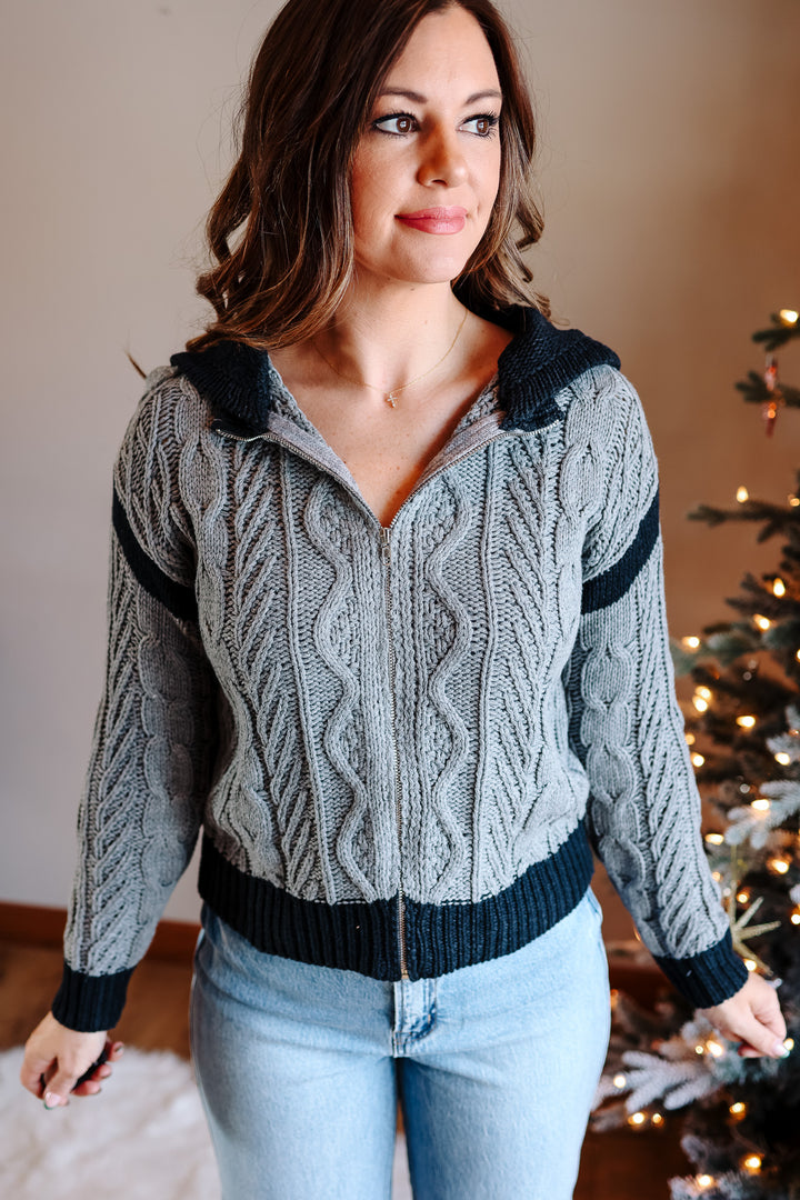 Sophia Cable Knit Zip Sweater