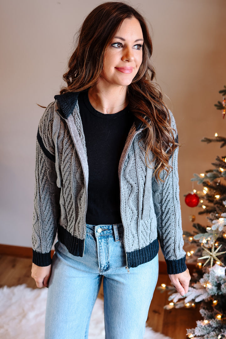 Sophia Cable Knit Zip Sweater