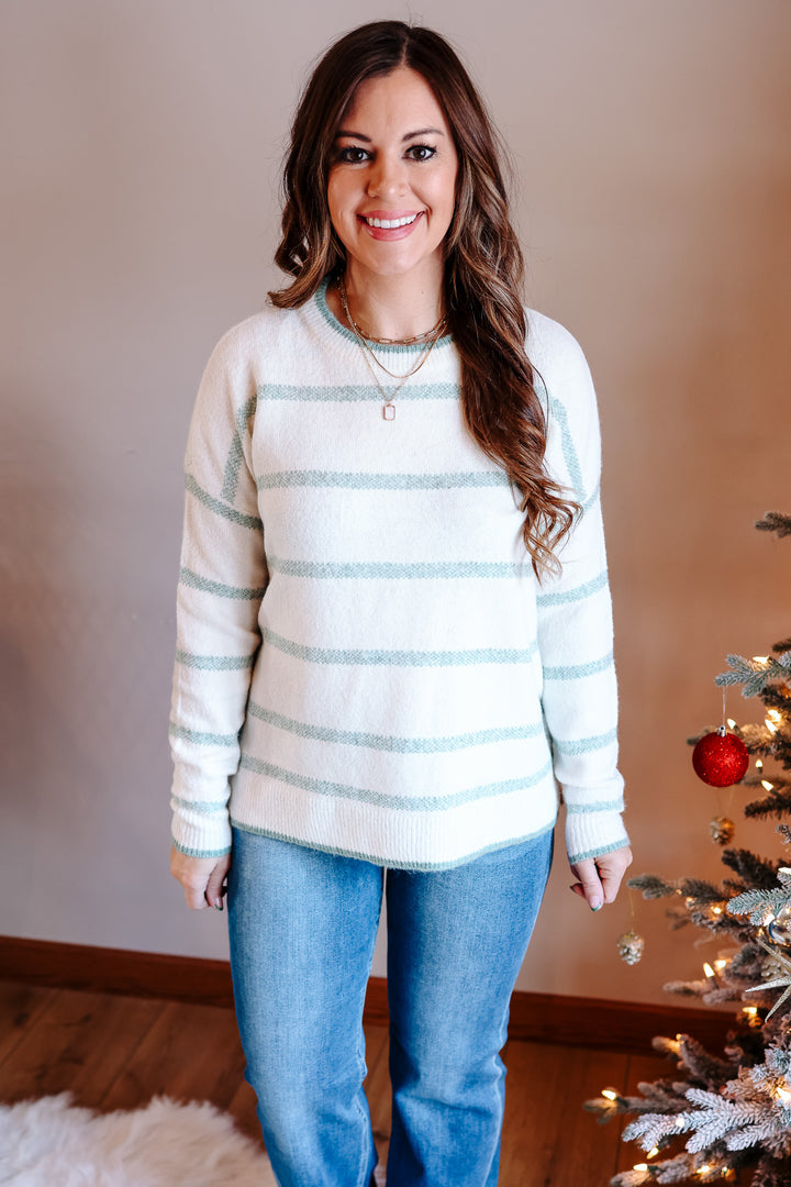 Cora Stripe Sweater - Dark Mint