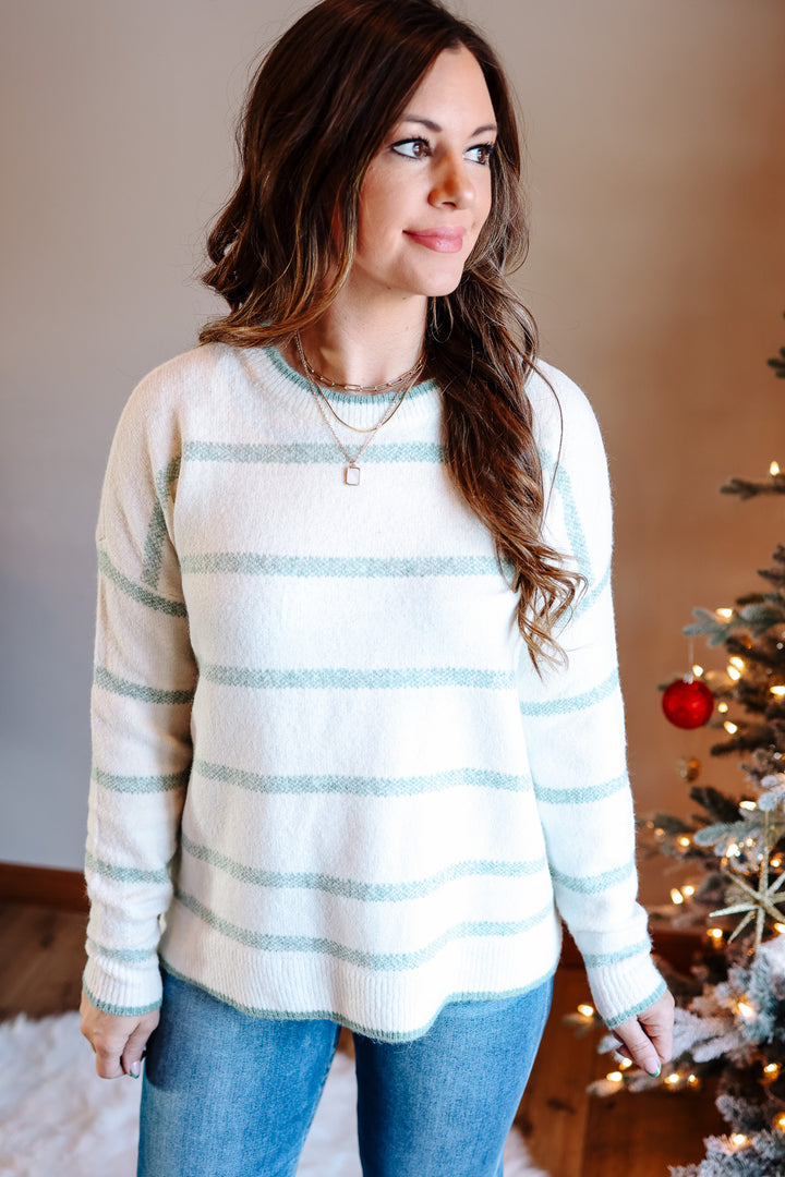 Cora Stripe Sweater - Dark Mint