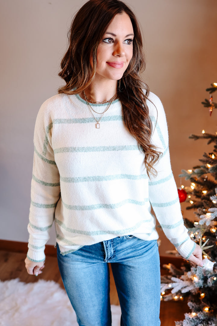 Cora Stripe Sweater - Dark Mint