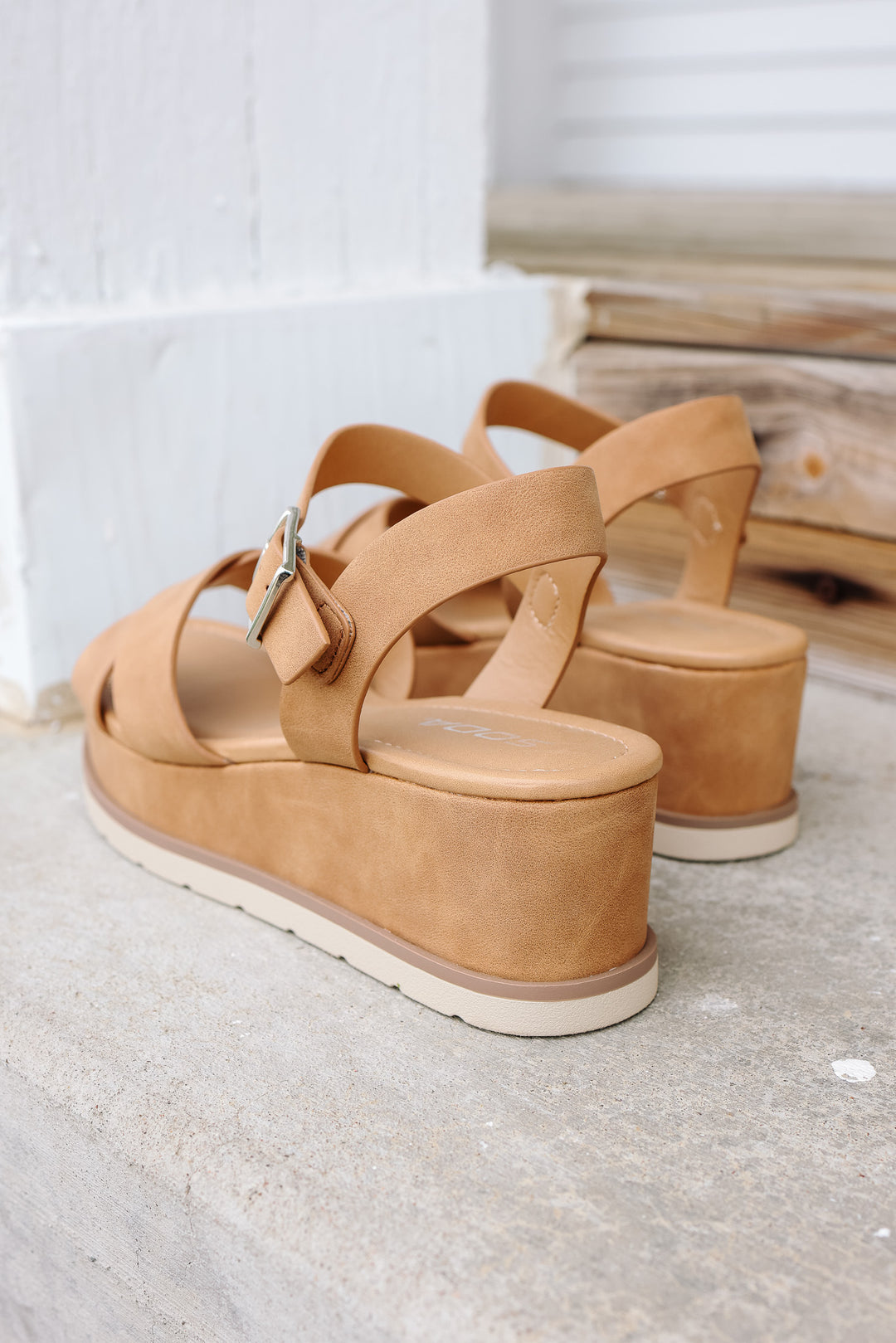 Cross-Strap Platform Sandal: Light Tan