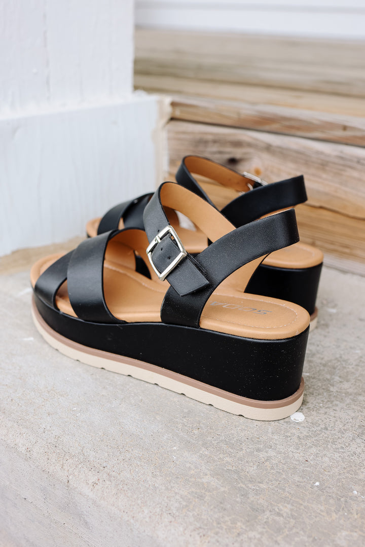 Cross-Strap Platform Sandal: Black