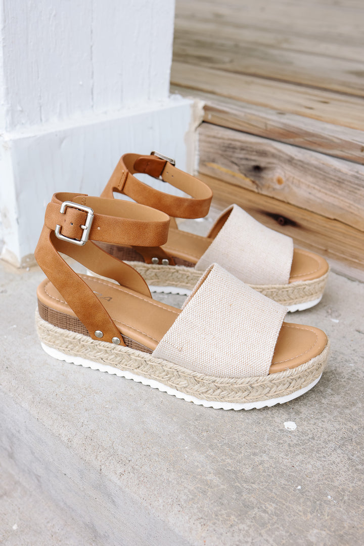 Espadrille Platform Ankle Strap Sandal: Beige Canvas