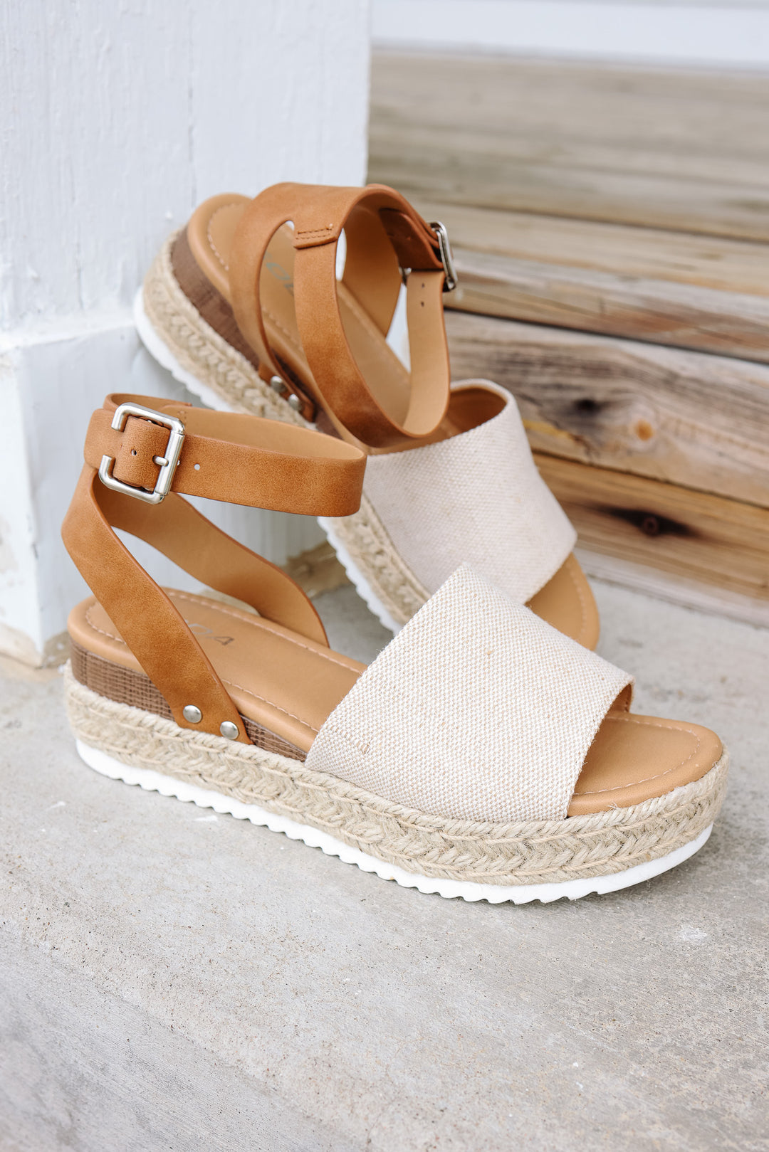 Espadrille Platform Ankle Strap Sandal: Beige Canvas