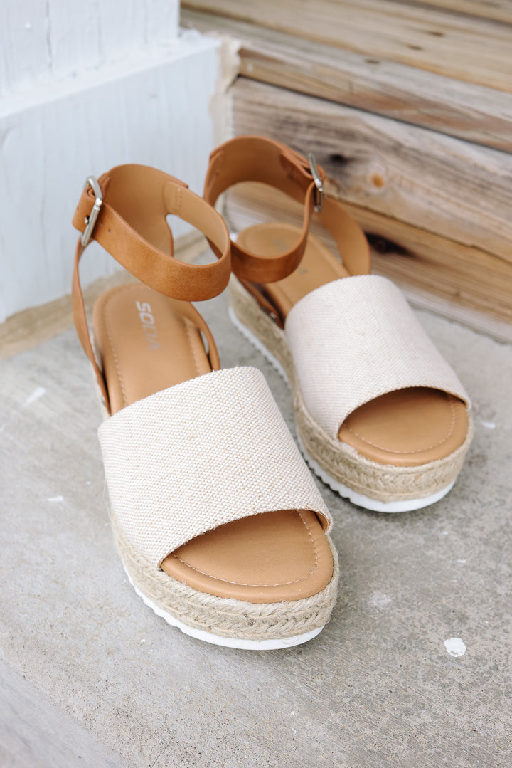 Espadrille Platform Ankle Strap Sandal: Beige Canvas