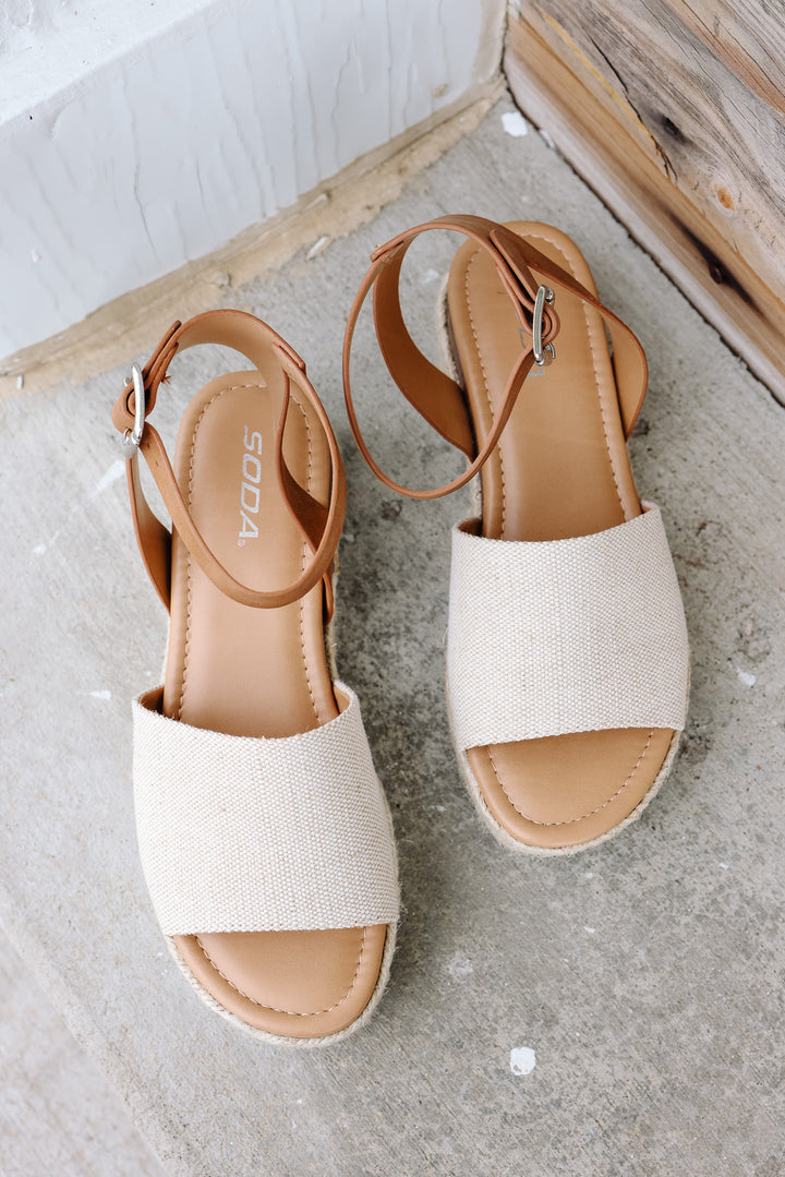 Espadrille Platform Ankle Strap Sandal: Beige Canvas