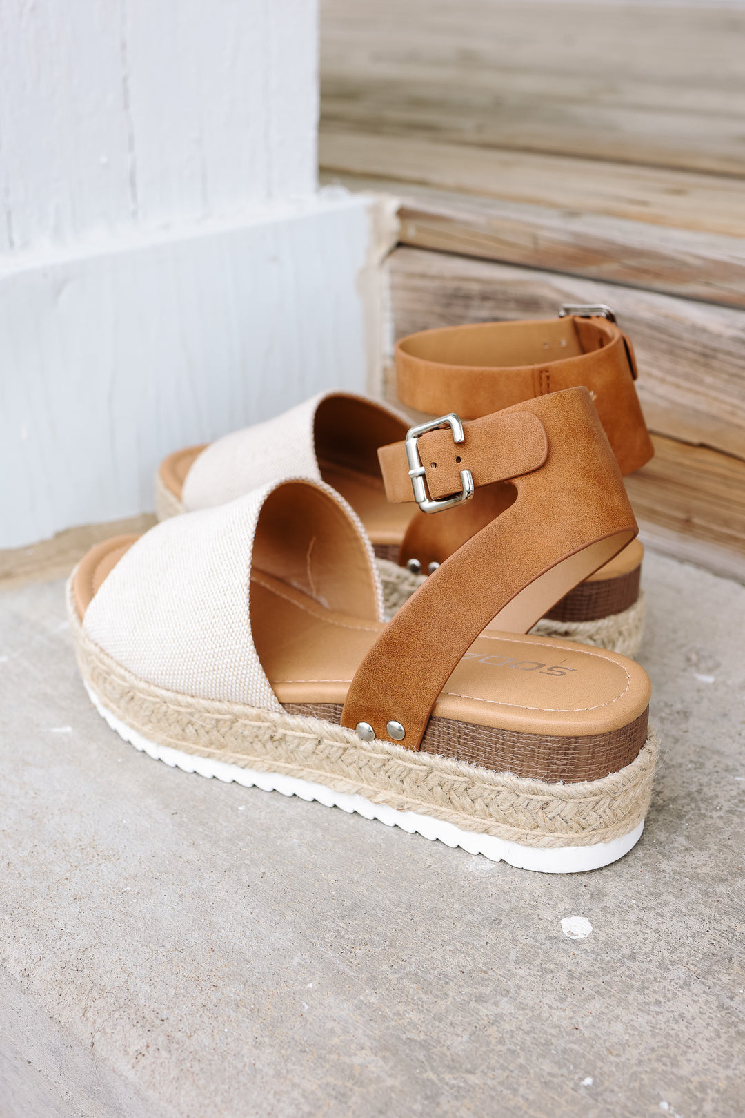 Espadrille Platform Ankle Strap Sandal: Beige Canvas