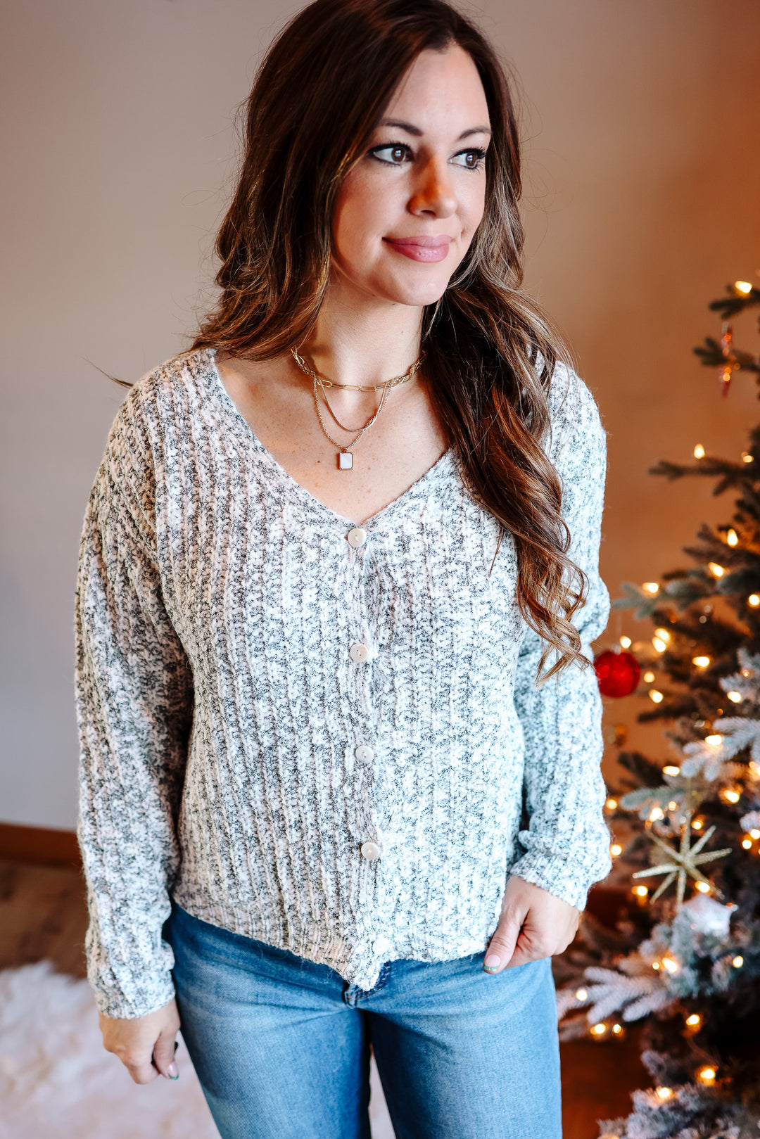 Ana Reversible Yarn Button Sweater