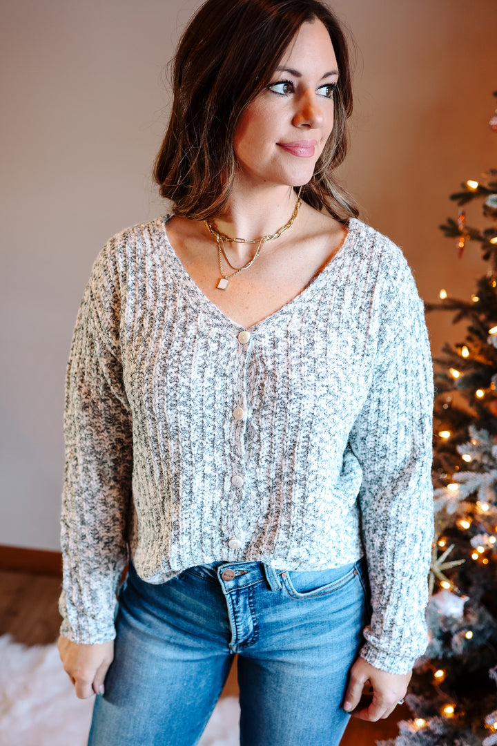 Ana Reversible Yarn Button Sweater