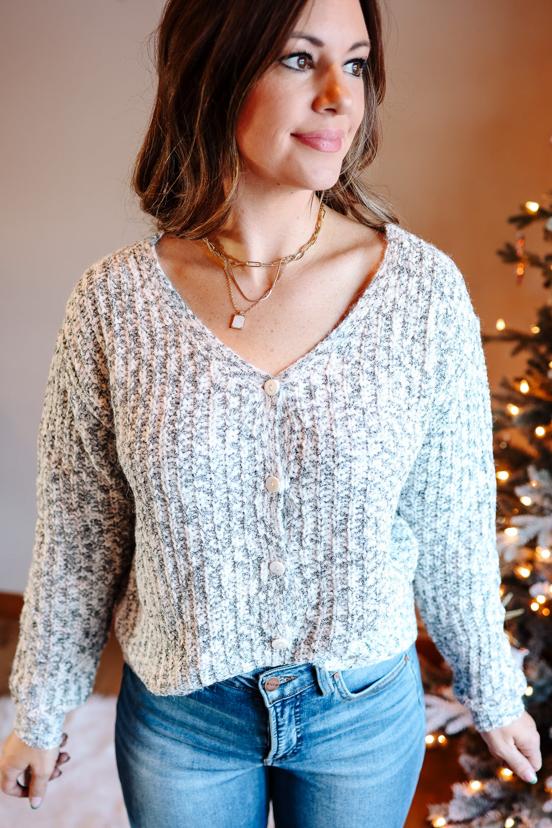 Ana Reversible Yarn Button Sweater