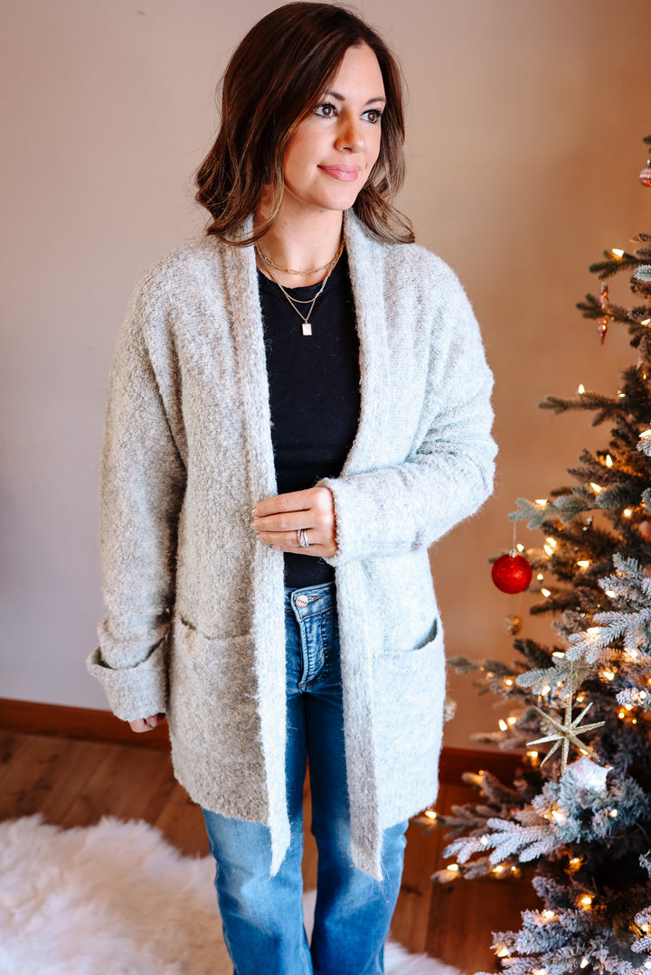 Hollis Fuzzy Knit Cardigan - Heather Grey