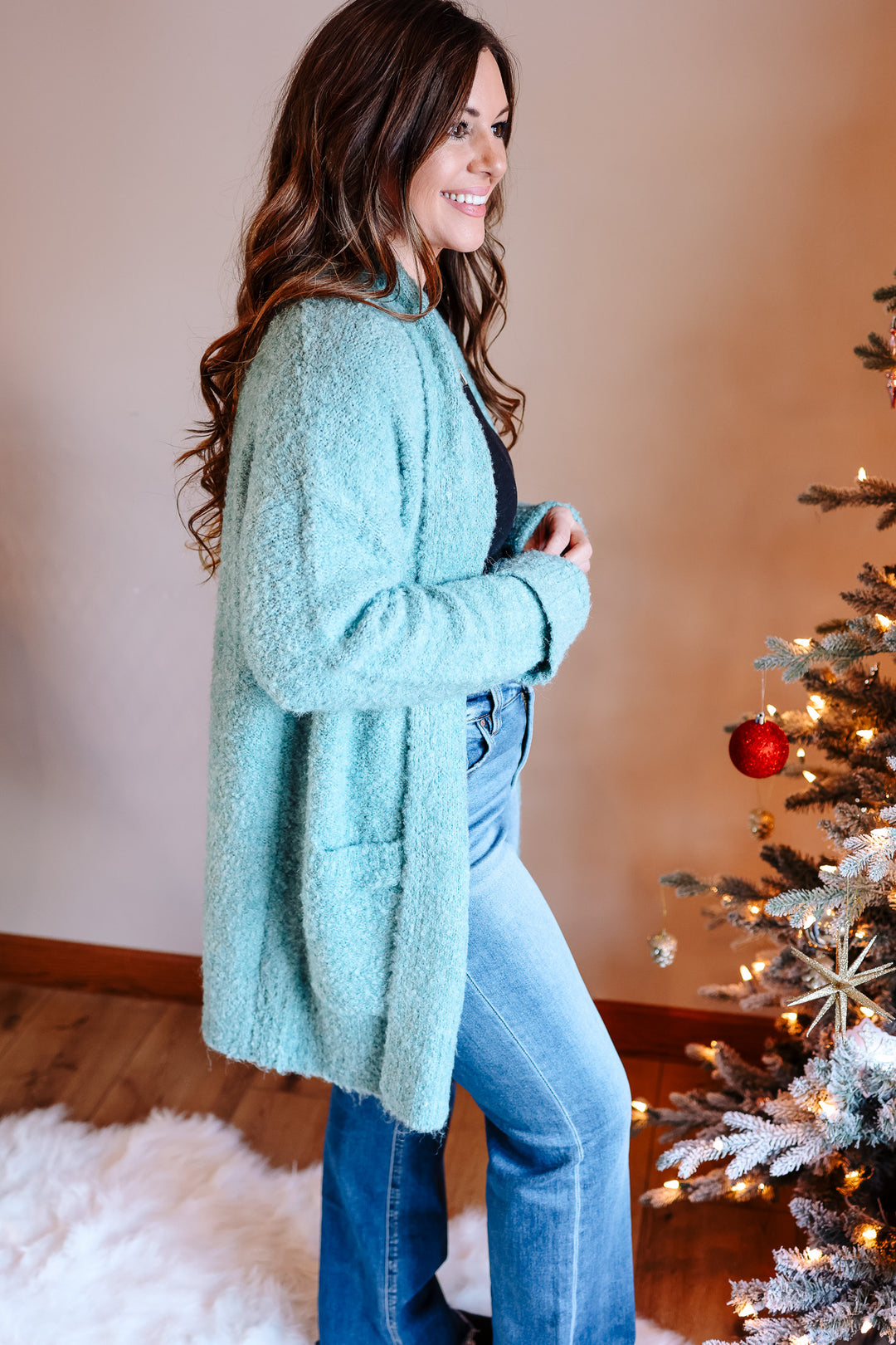 Hollis Fuzzy Knit Cardigan - Aqua