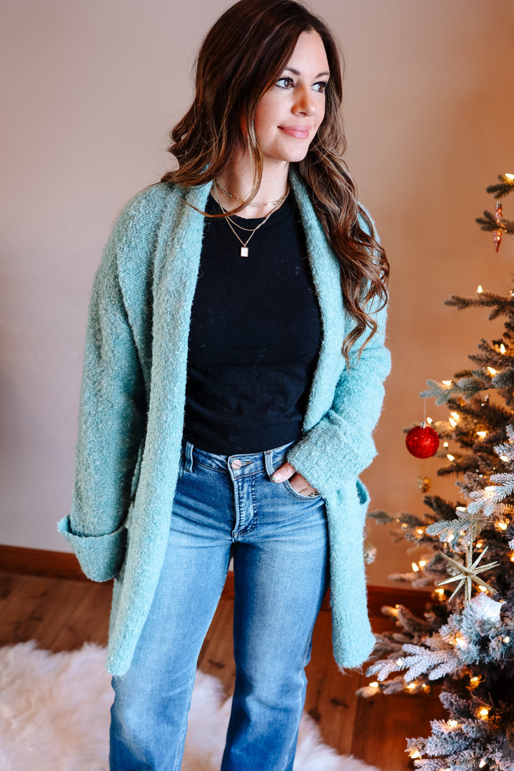 Hollis Fuzzy Knit Cardigan - Aqua