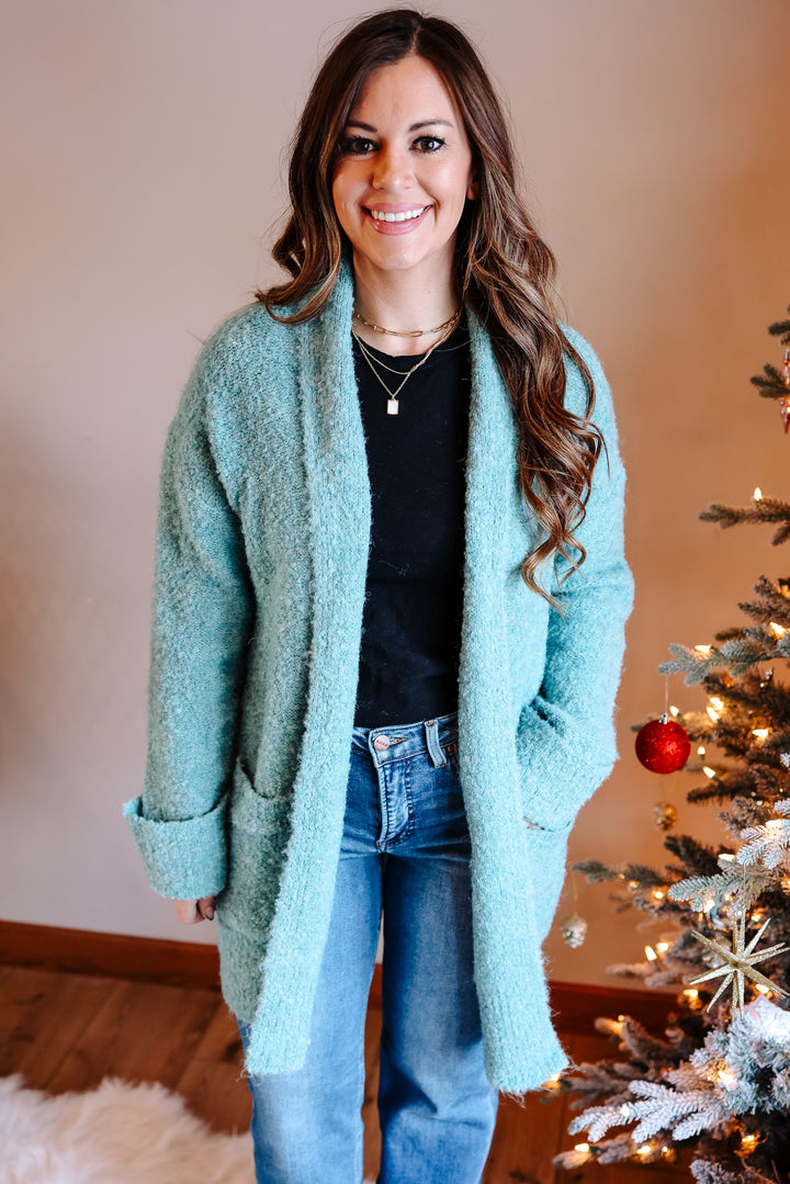 Hollis Fuzzy Knit Cardigan - Aqua