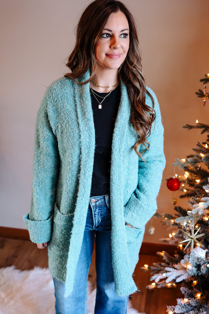 Hollis Fuzzy Knit Cardigan - Aqua