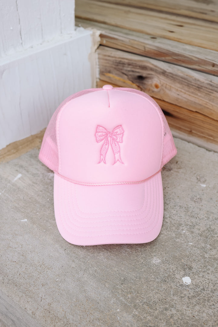 Bow Trucker Hat - White & Pink