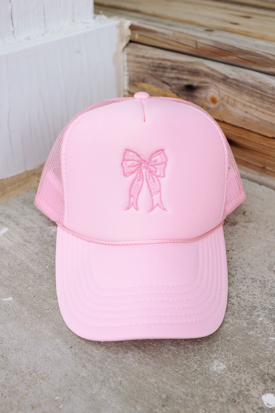 Bow Trucker Hat - White & Pink