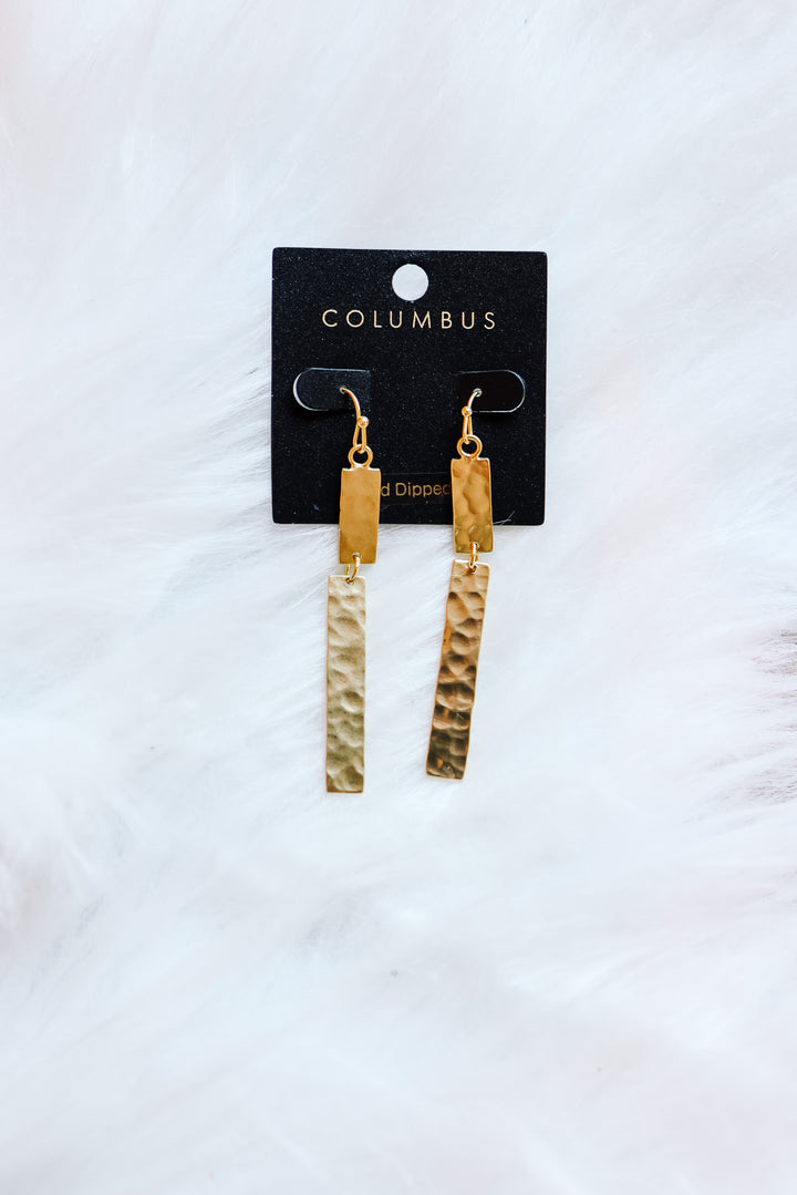 Hammered Bar Drop Earrings - Gold