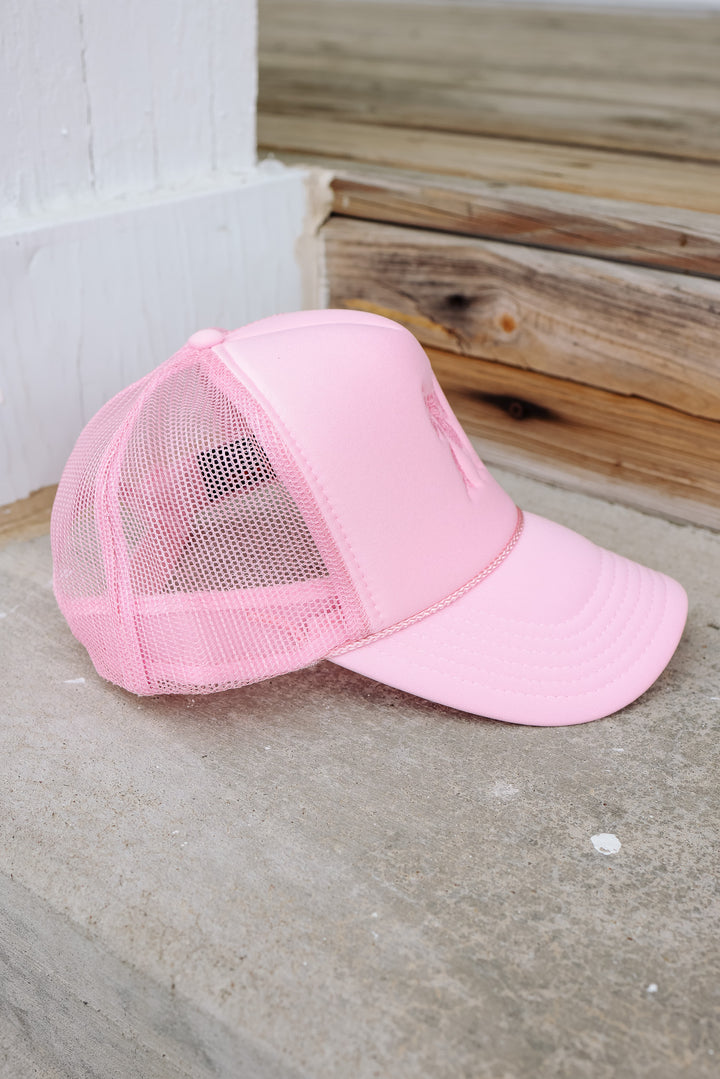 Bow Trucker Hat - White & Pink