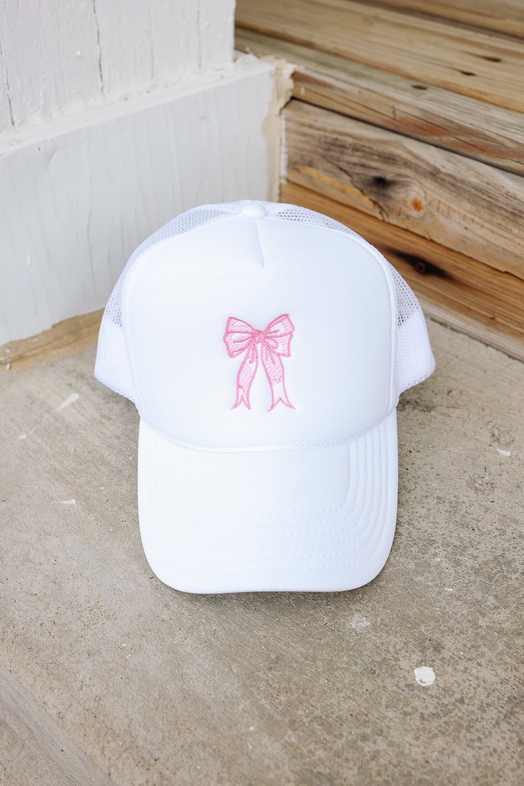 Bow Trucker Hat - White & Pink