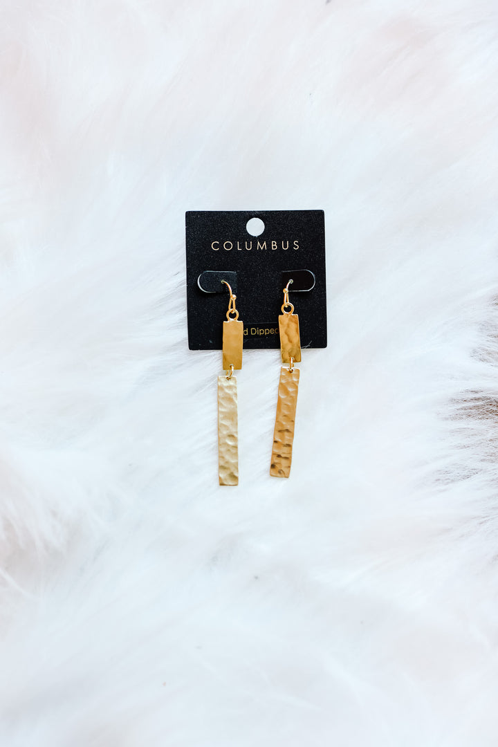 Hammered Bar Drop Earrings - Gold