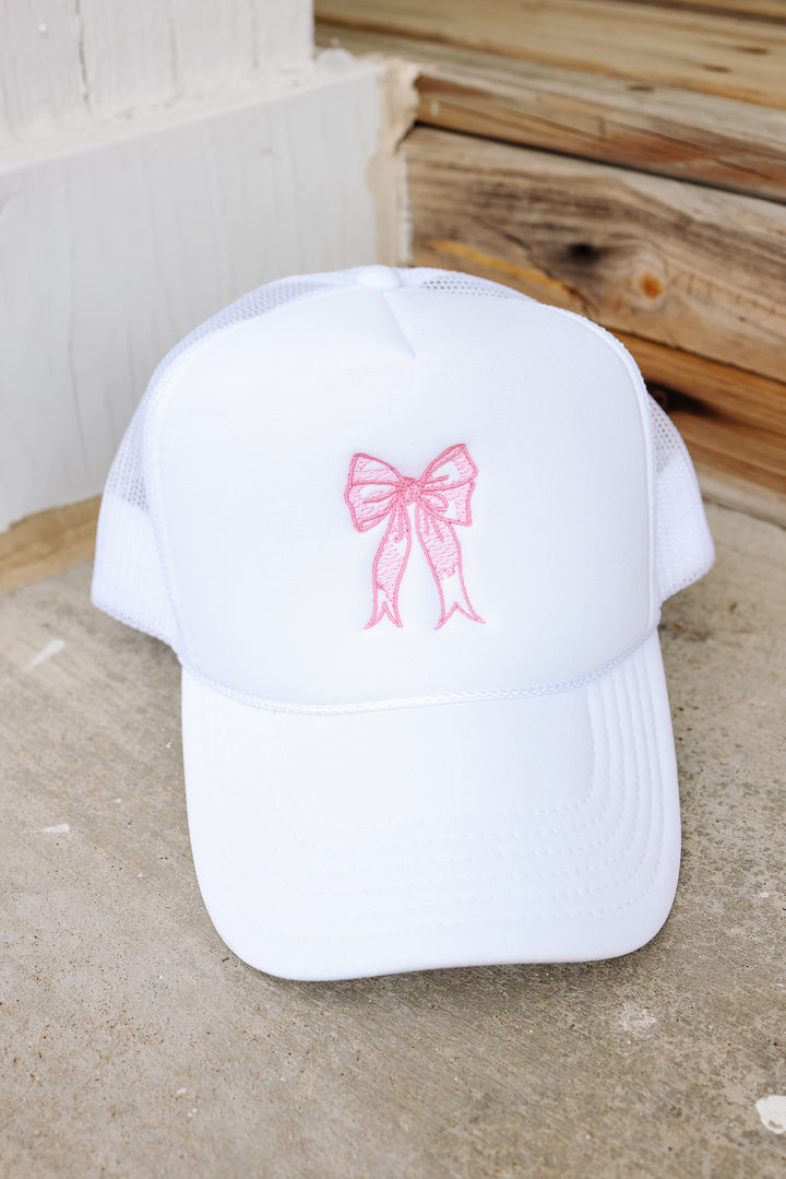 Bow Trucker Hat - White & Pink