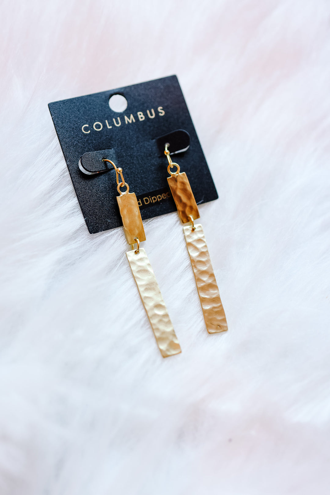 Hammered Bar Drop Earrings - Gold