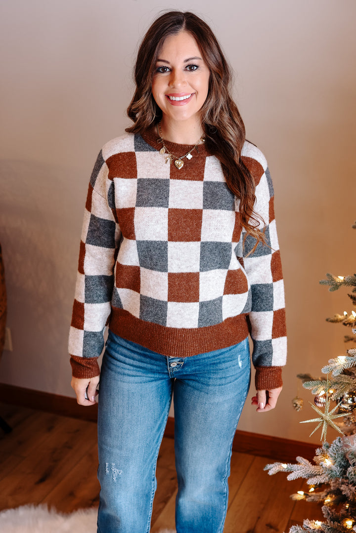 Hattie Checker Crewneck Sweater