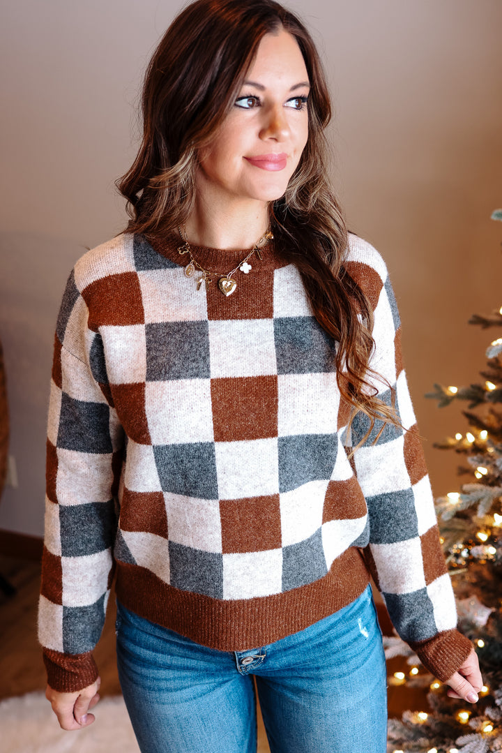 Hattie Checker Crewneck Sweater