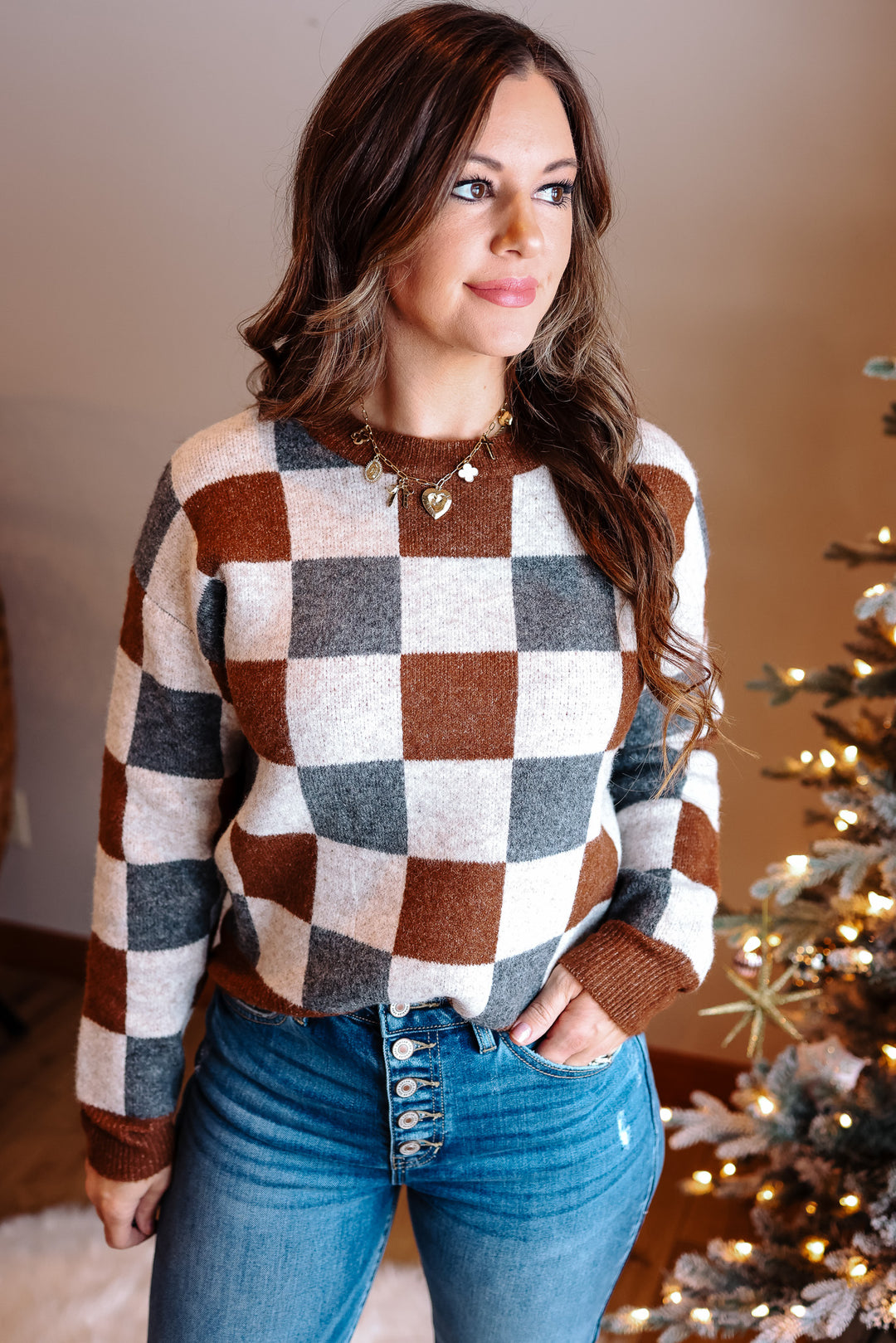 Hattie Checker Crewneck Sweater