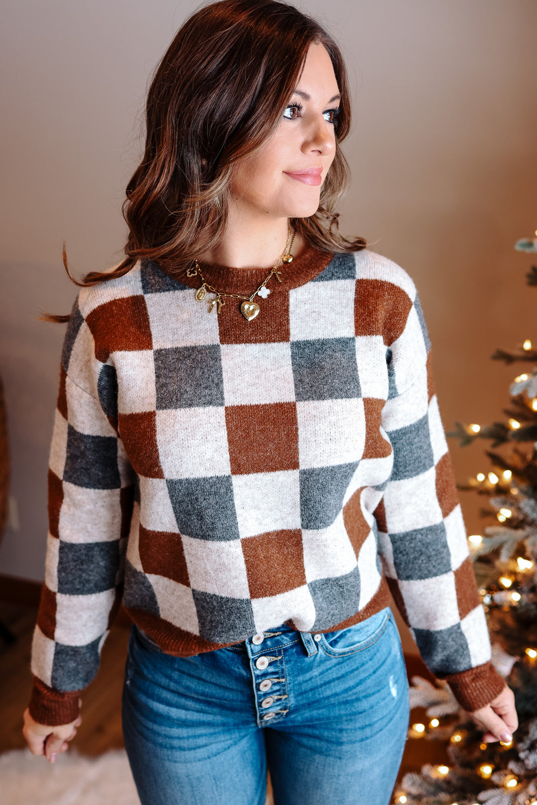 Hattie Checker Crewneck Sweater